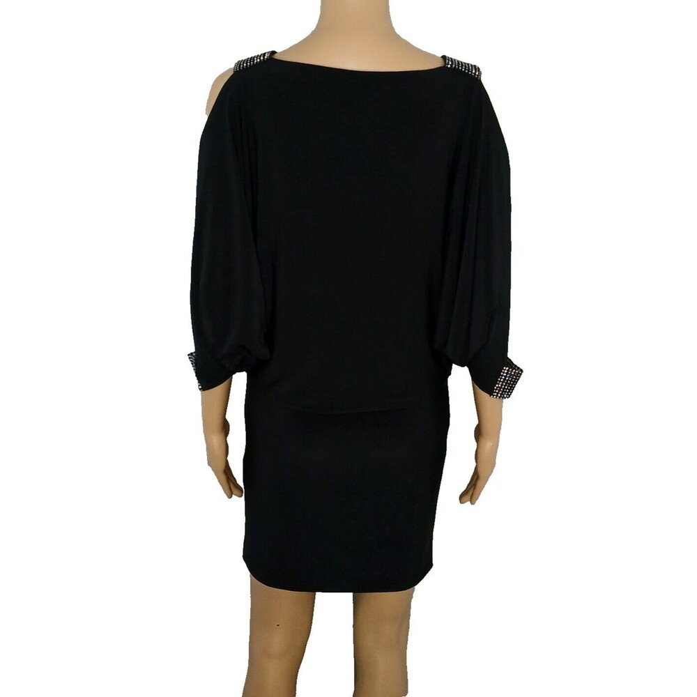 DJ-JAZ Cold Shoulder Party Mini Dress Cocktail Rhinestones Clubbing Dance Size 4 - Picture 3 of 8